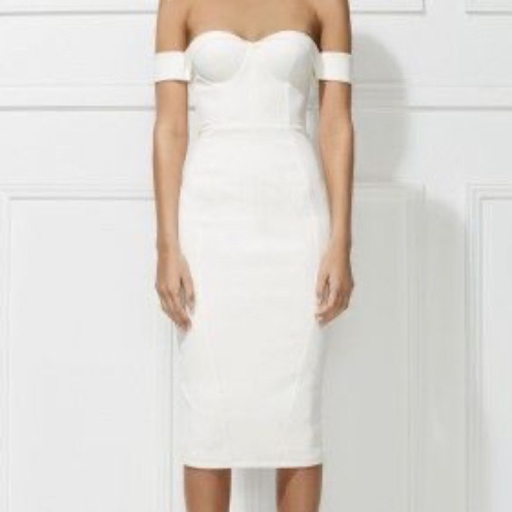 NWT Misha Collection White Off Shoulder Midi Dress
